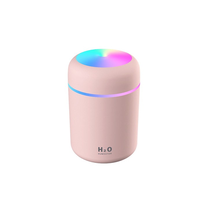 Umidificator ultrasonic cu difuzor de uleiuri esentiale, pisicuta, 200ml, culoare roz