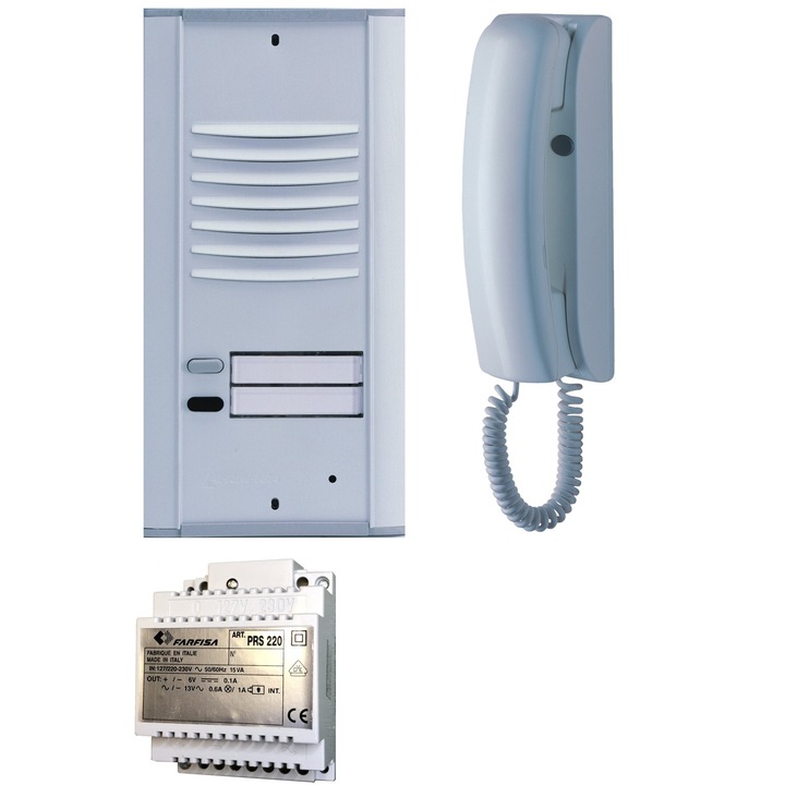 Kit interfon audio, Farfisa, pentru 1 familie, tip telefon intern PT524W, cablaj 4+n, alb