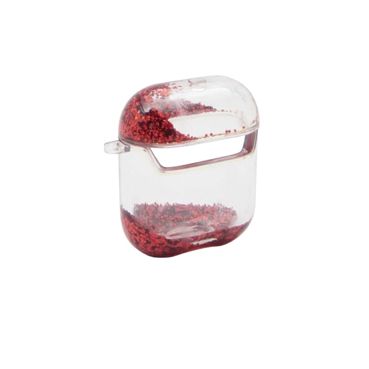 Husa silicon pentru Apple AirPods 1 / 2, Glitter, Rosu-Transparent, SSY-BBL4117