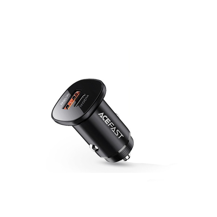 ACEFAST szivargyújtó gyorstöltő adapter USB-A + Type-C bemenettel - 38W - ACEFAST B1 Dual Fast Charger PD3.0 - fekete