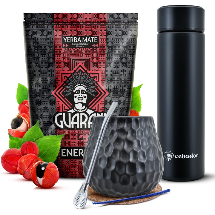 Yerba Mate készlet, Guarani Energia 0.5kg, Led termosz 480 ml, Bögre 400 ml