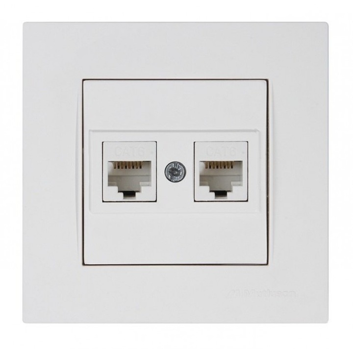 Priza dubla computer, Mutlusan, Plastic, Rita, 2xRJ45, Alb