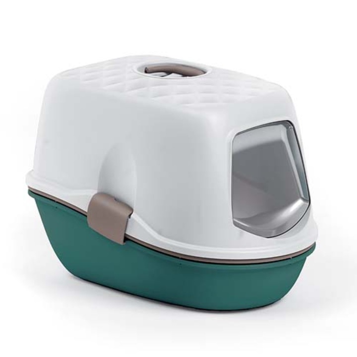 Litiera acoperita, Stefanplast Furba Top Chic, Plastic, 39 x 59 x 43 cm, Verde inchis