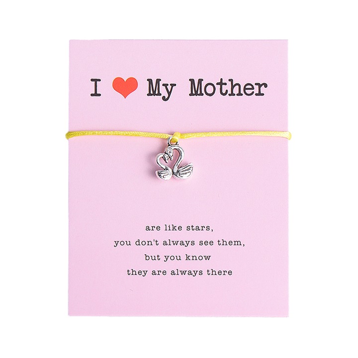 EFAYN Anyák napi karkötő, ezüst hattyú medál, állítható madzag, Sárga