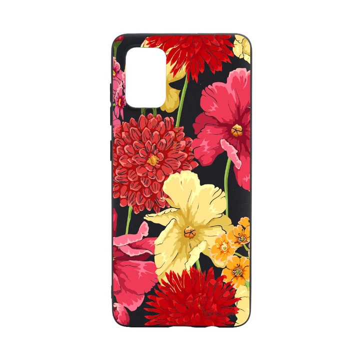 Husa Silicon Compatibila Cu Oppo A54s, Red Yellow Flowers, rezistenta la uzura, B 634