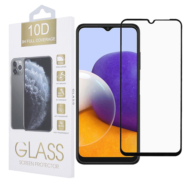 Samsung Galaxy A33 5G / A31 / M32 4G kompatibilis üvegfólia, előlapi, 10D, edzett, hajlított, fekete kerettel