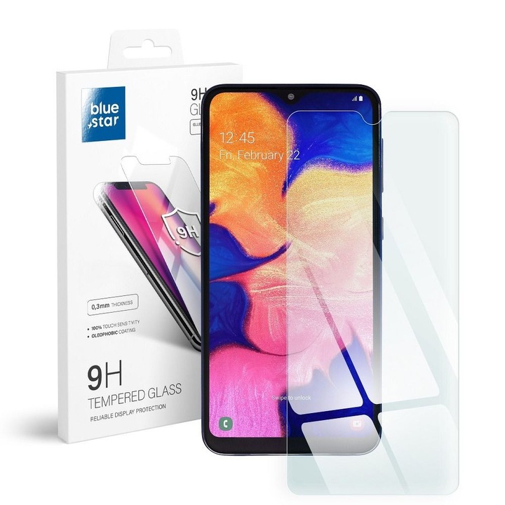 Samsung Galaxy A10 / A10S kompatibilis üvegfólia, előlapi, edzett, Bluestar