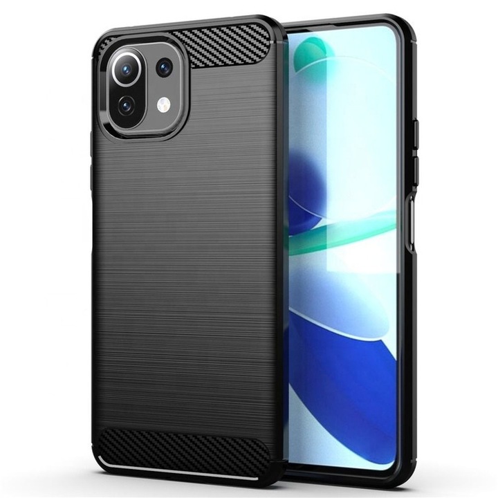 Xiaomi Mi 11i / Redmi K40 / K40 Pro / Poco F3 / F3 Pro kompatibilis szilikon hátlaptok, karbon mintás, fekete, Carbon case