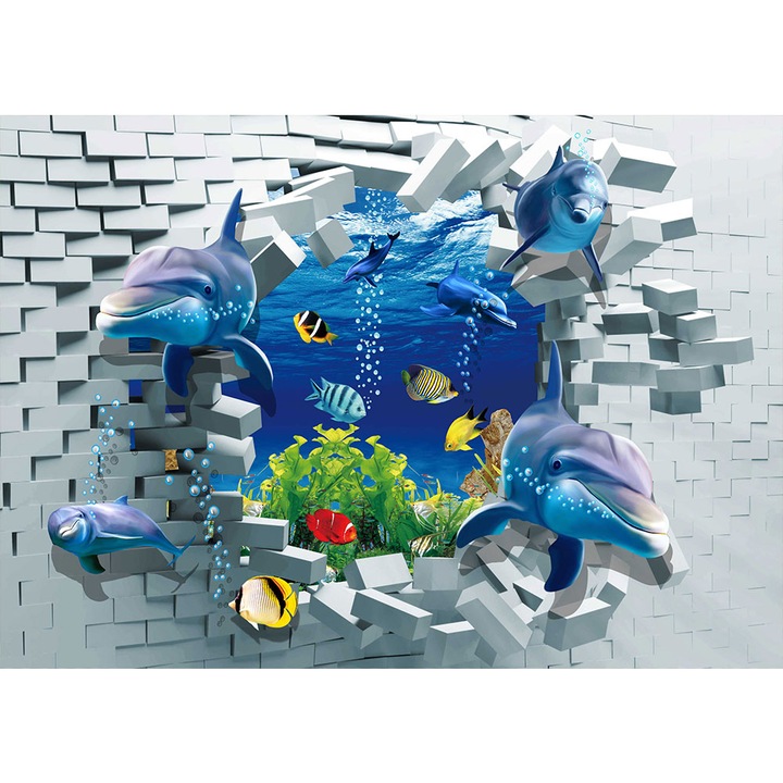 Gyermek tapéta, Dolphins 3D 2, öntapadós, többszínű, 120x200 cm
