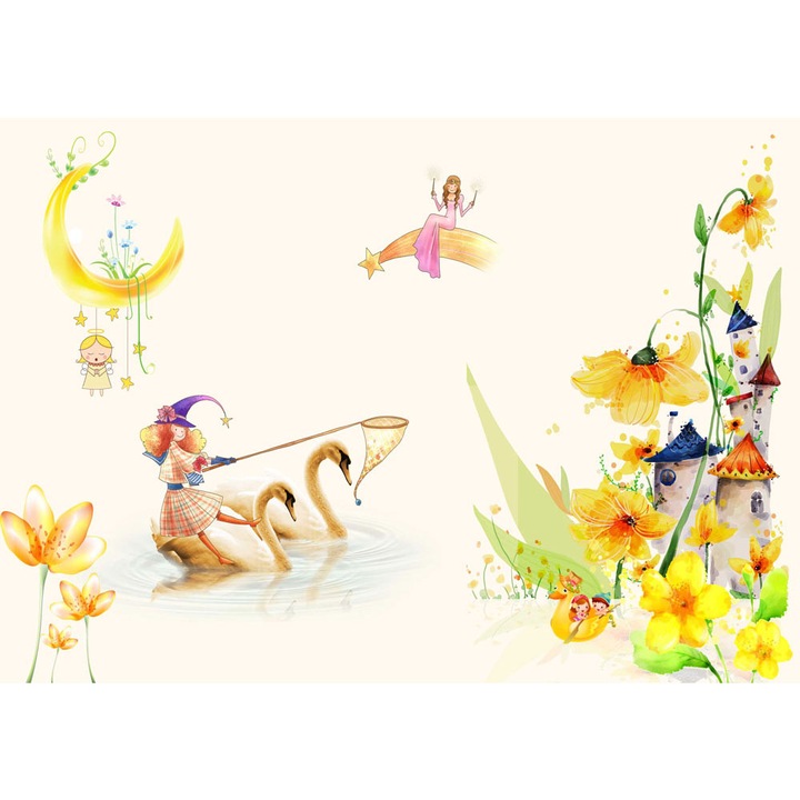 Fototapet Copii, Lebede in Vis, autoadeziv, multicolor, 200x300 cm