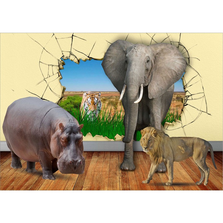 Fototapet Copii, Animale Savana, autoadeziv, multicolor, 120x200 cm