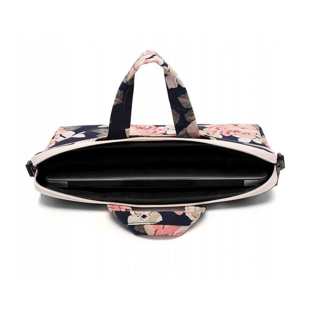 Geanta laptop dama, 15.6 inch, Zagatto®, Albastra, 40.5x29x2.5 cm, Impermeabila, Eleganta, Business, Model floral, Curea de umar reglabila si detasabila, Poate fii transformata in husa laptop, Pentru notebook, ZG635
