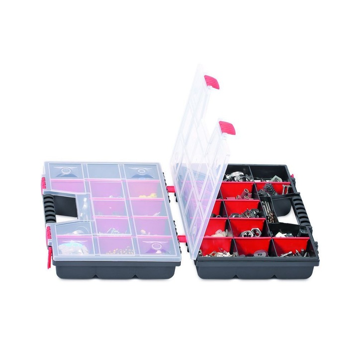 Kistenberg bőrönd típusú dupla rendszerező, 39,9x10x30,3 cm, fekete / piros
