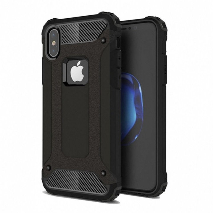 iPhone X / XS hátlap tok, telefon tok, ütésálló, fekete, Armor