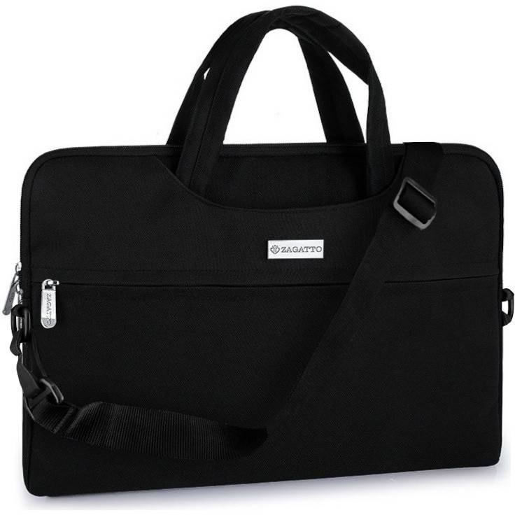 Geanta laptop dama, 15.6 inch, Zagatto® Nero, Neagra, 28.5x40.5x2.5 cm, Impermeabila, Eleganta, Business, Curea de umar reglabila si detasabila, Poate fii transformata in husa laptop, Pentru notebook, ZG627
