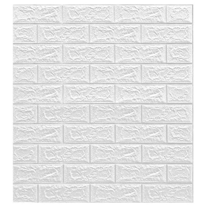 Tapet 3D SIKS Autocolant alb, design caramida, rezistent la apa, 70cm x 77cm x 6 mm, alb