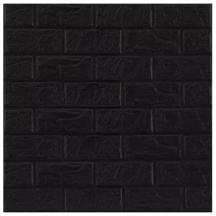 Tapet 3D Autoadeziv SIKS®, model caramida in relief, negru, design modern, rezistent la apa, usor de curatat, dimensiuni 77x70cm