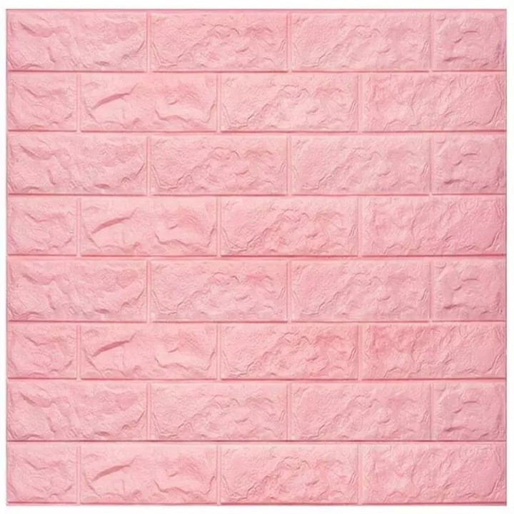 Tapet 3D Autoadeziv SIKS®, model caramida in relief, roz, design modern, rezistent la apa, usor de curatat, dimensiuni 77x70cm