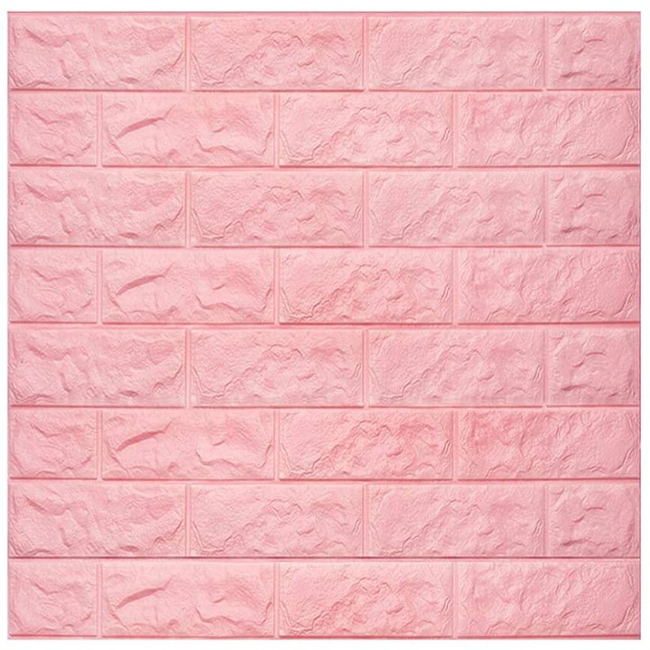 SIKS Öntapadó 3D tapéta, 77 x 70 cm, Dombornyomott téglamintás, Vízálló, Könnyen tisztítható, Modern design, Rózsaszín