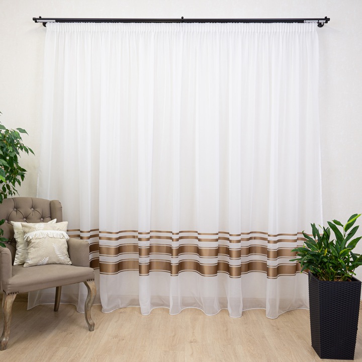 Перде Hiko Alina, сатенено райе, 300x245см, подплата, taupe beige