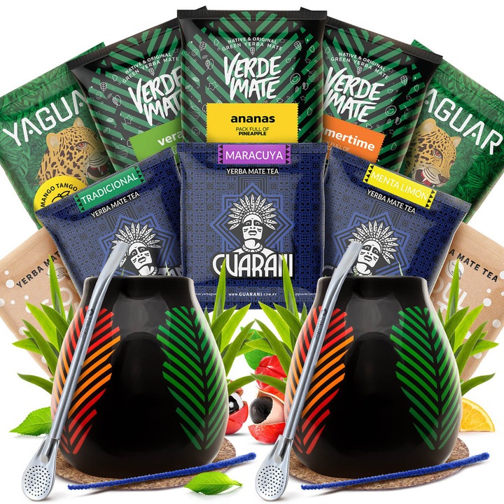 Yerba Mate, Készlet, Verde Mate, Guarani, Soul Mate BIO, Bögrével és kiegészítőkkel, Samba, 10 x 50 g