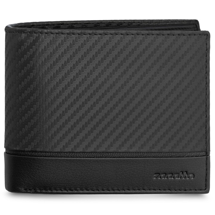 Portofel barbati piele naturala, Zagatto, Negru, Orizontal, Protectie RFID, Buzunar carte de identitate, Dimensiuni 12.5x9.5x2 cm, Portofel elegant cu multiple comapartimente, ZG-N992-F7
