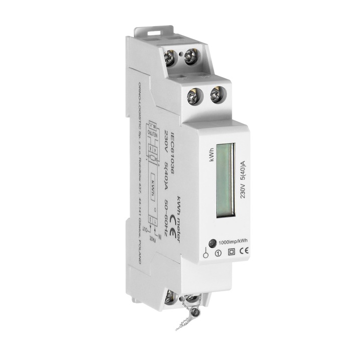 Digitális almérő DIN sínre, 1 fázisú, 0,25-40A, 1000 impulzus/1Kwh
