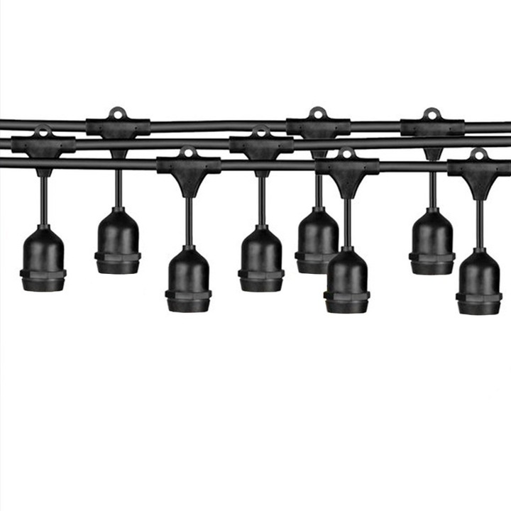 Cablu Ghirlanda, Lant de exterior STRING 15 metri, 15 fasunguri de tip E27, Utilizare exterior, IP 54