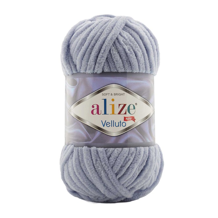 Fir Textil Alize Velluto 87, pentru crosetat si tricotat, acril, gri-albastru, 68 m
