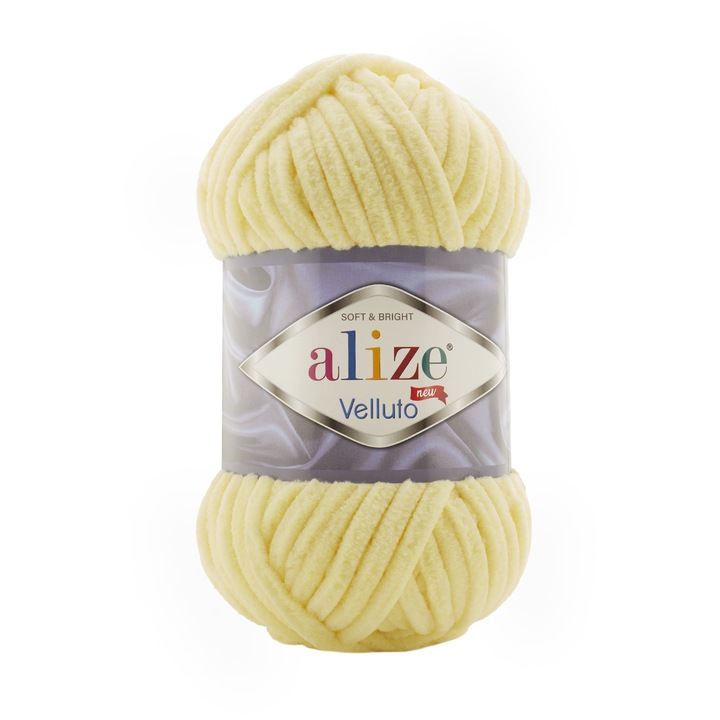 Fir Textil Alize Velluto 13, pentru crosetat si tricotat, acril, galben, 68 m