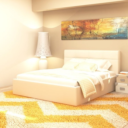 Pat tapitat ARISA , suport de saltea fix ,Piele Ecologica Alb , dimensiune interioara 200 x 160 cm