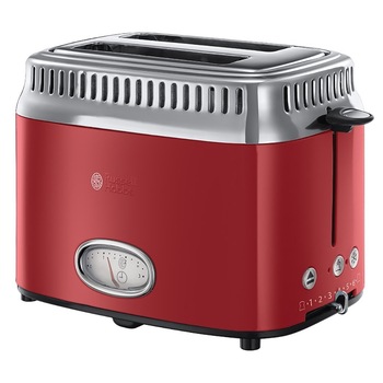 Prajitor de paine Russell Hobbs Retro Ribbon Red 21680-56, 1200 W, 2 felii, Prajire rapida, Gratar chifle, Rosu/Inox Prajitor de paine Russell Hobbs Retro Ribbon Red 21680-56, 1200 W, 2 felii, Prajire rapida, Gratar chifle, Rosu/Inox