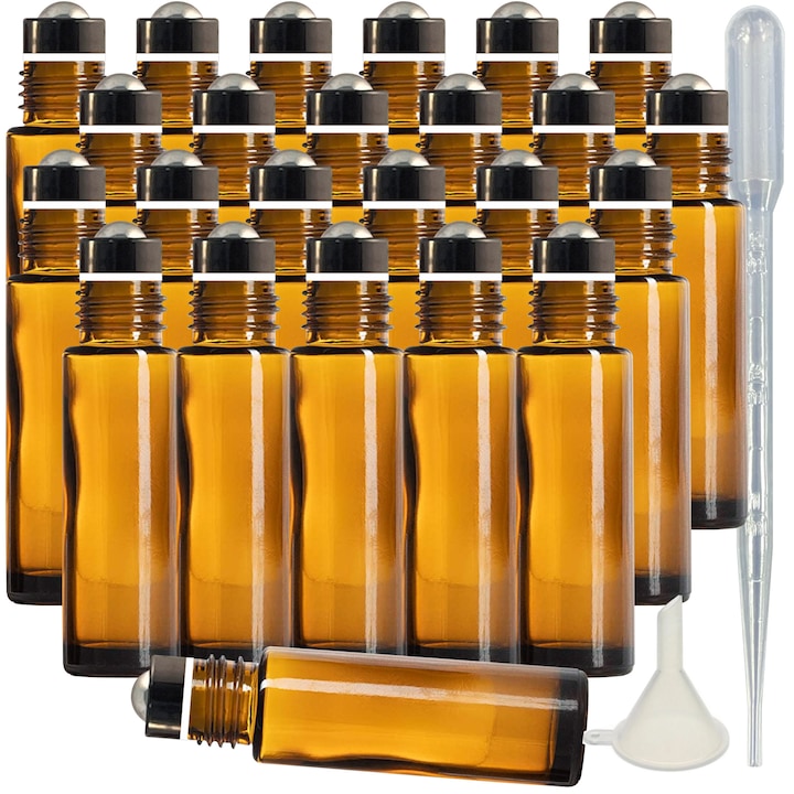 Mevis Line roll-on palack készlet, 24 db, 10 ml, illóolajokhoz vagy parfümhöz, 8.5 cm, sötétbarna