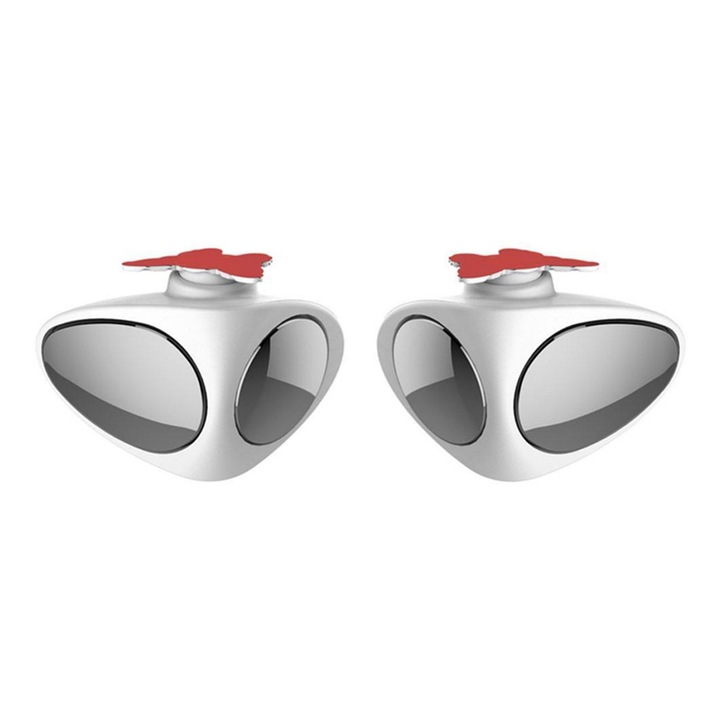 Set 2 oglinzi auxiliare retrovizoare unghi mort, stanga / dreapta, rotire 360 grade, culoare Alb
