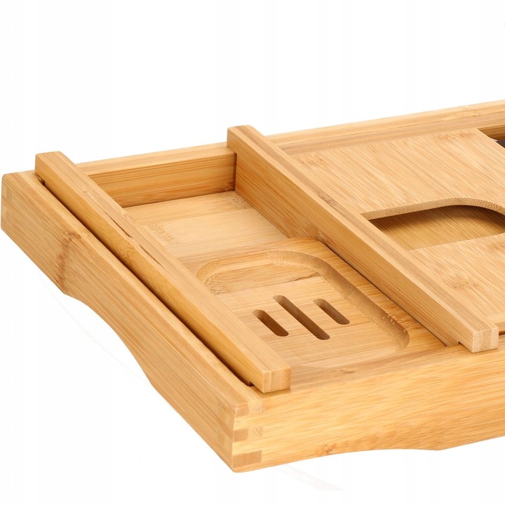 (DL) Raft cu tava pentru cada din bambus natural Sersimo 1024, extensibila, 75-110x23cm+