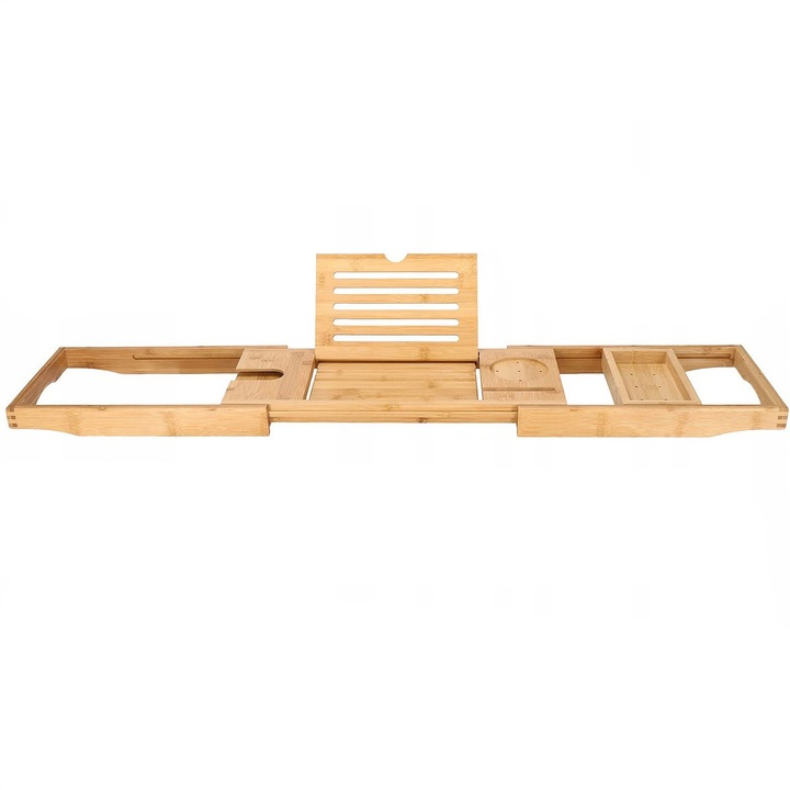 Raft cu tava pentru cada din bambus natural Sersimo 1025, extensibila, 75-111x23cm