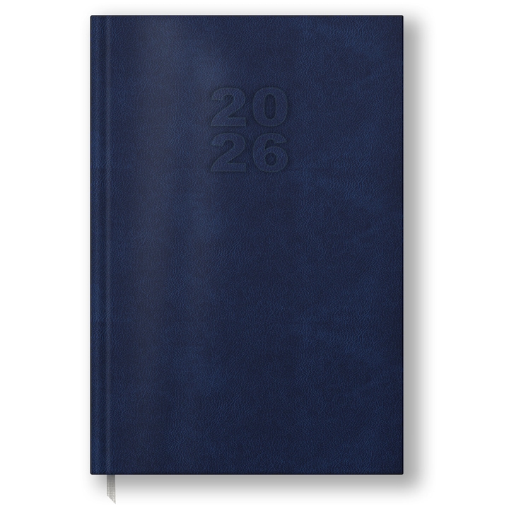 Agenda A5 datata zilnic, 2026, coperta balacron albastru