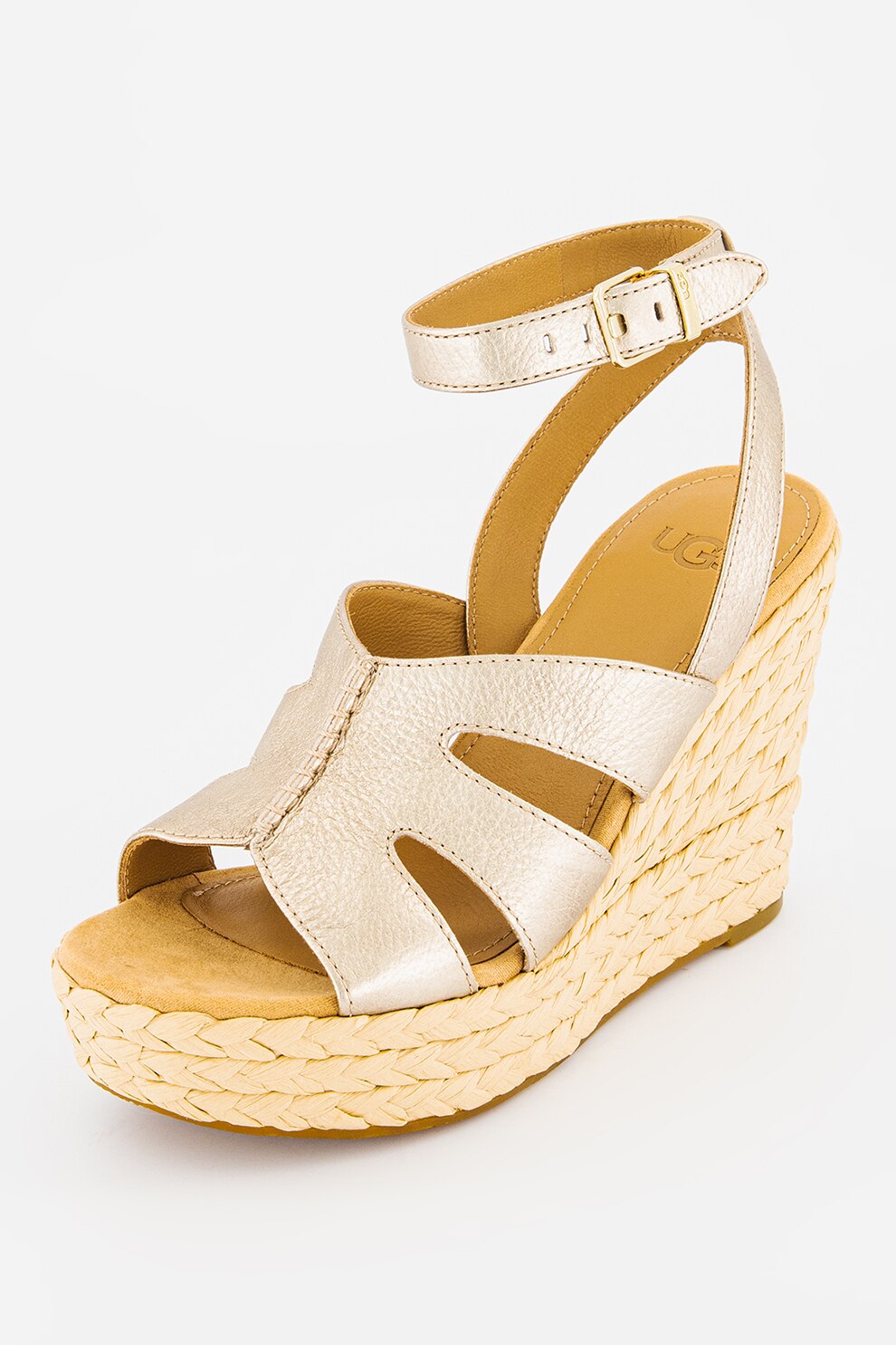 UGG, Скосени кожени сандали Careena, Златист, 9 - eMAG.bg