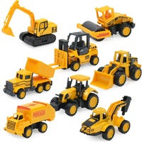Set 8 Masinute, Seria de inginerie in constructii, Excavator, Buldozer, Basculanta, Plastic, Negru/Galben