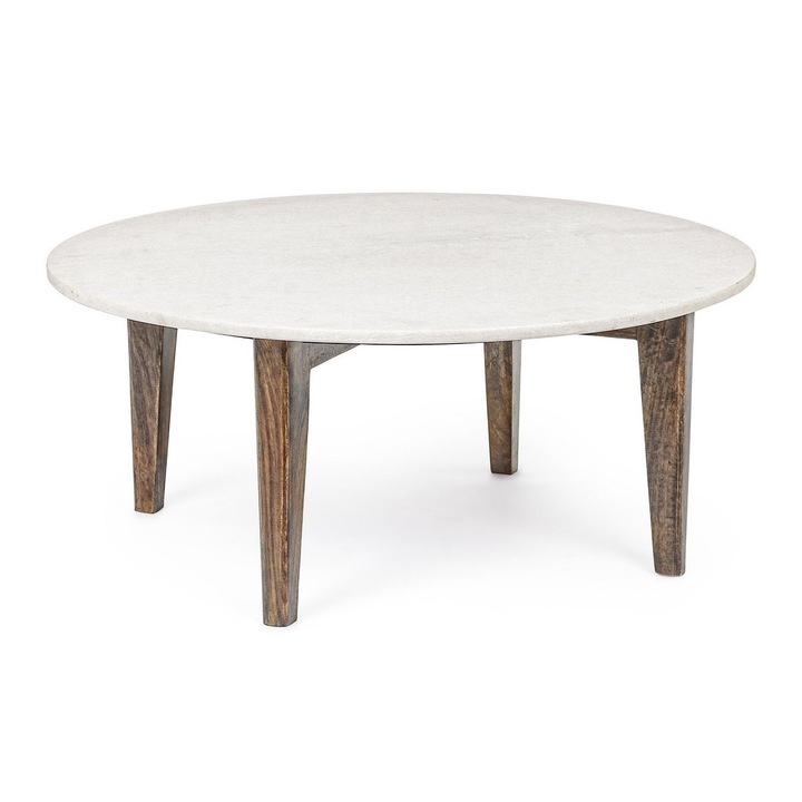Холна маса Sylvester бял мраморен плот дървени крака Ø 75 cm x 32 h