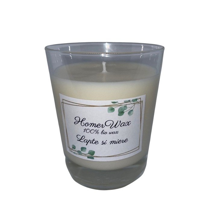 Ароматизирана свещ от натурален соев восък, аромат на мляко и мед, 190 гр