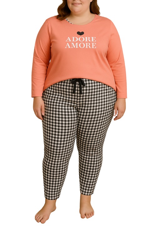 Pijamale bumbac Amore, big size, roz piersic, Roz