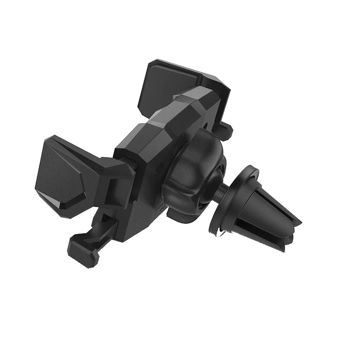 Стойка за телефон за кола, Click.R, Монтаж на вентилационна решетка, Черна, Въртяща се на 360 градуса, Универсална