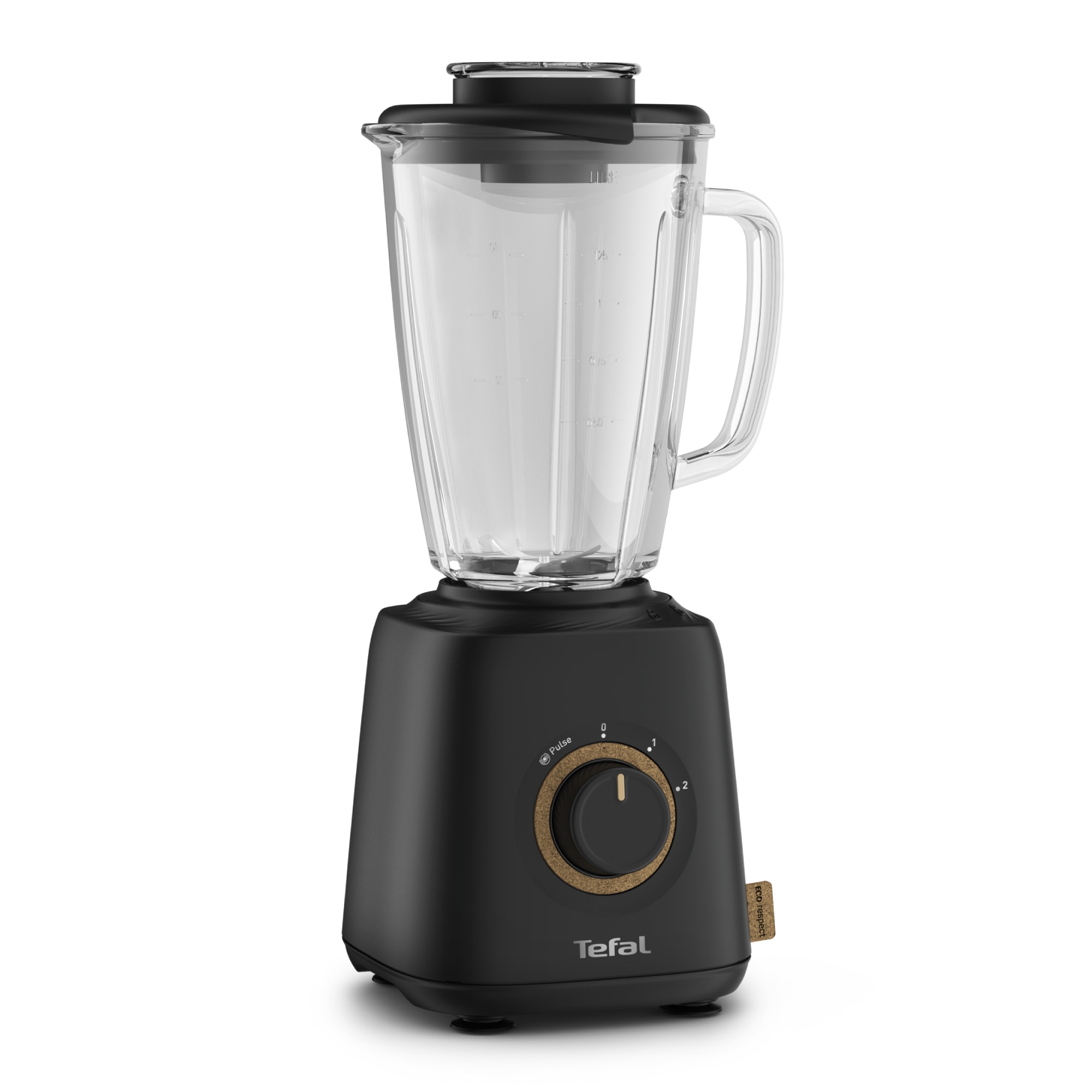 Blender Tefal Eco Respect BL46EN38, 800W, capacitate 1.25L, 2 viteze & functie Pulse, cutit cu 4 lame, functie zdrobire gheata, vas din sticla termorezistenta, negru