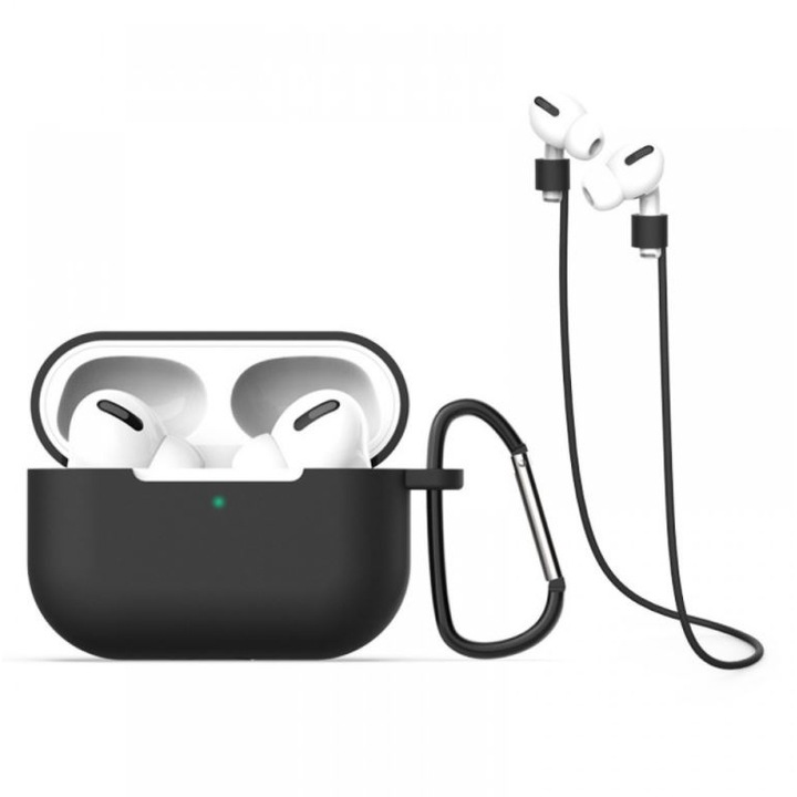 Cellect Apple Airpods Pro 3in1 (калъф, закачалка, кабел), черен