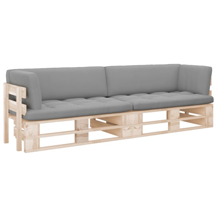 Set canapea din paleti cu 2 locuri vidaXL, cu perne, lemn pin tratat, 110 x 65 x 55 cm, 15.06 kg