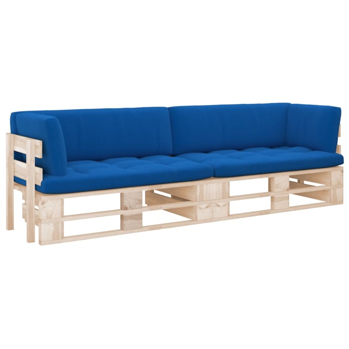 Set canapea din paleti cu 2 locuri vidaXL, cu perne, lemn pin tratat, 15.05 kg, 110 x 65 x 55 cm