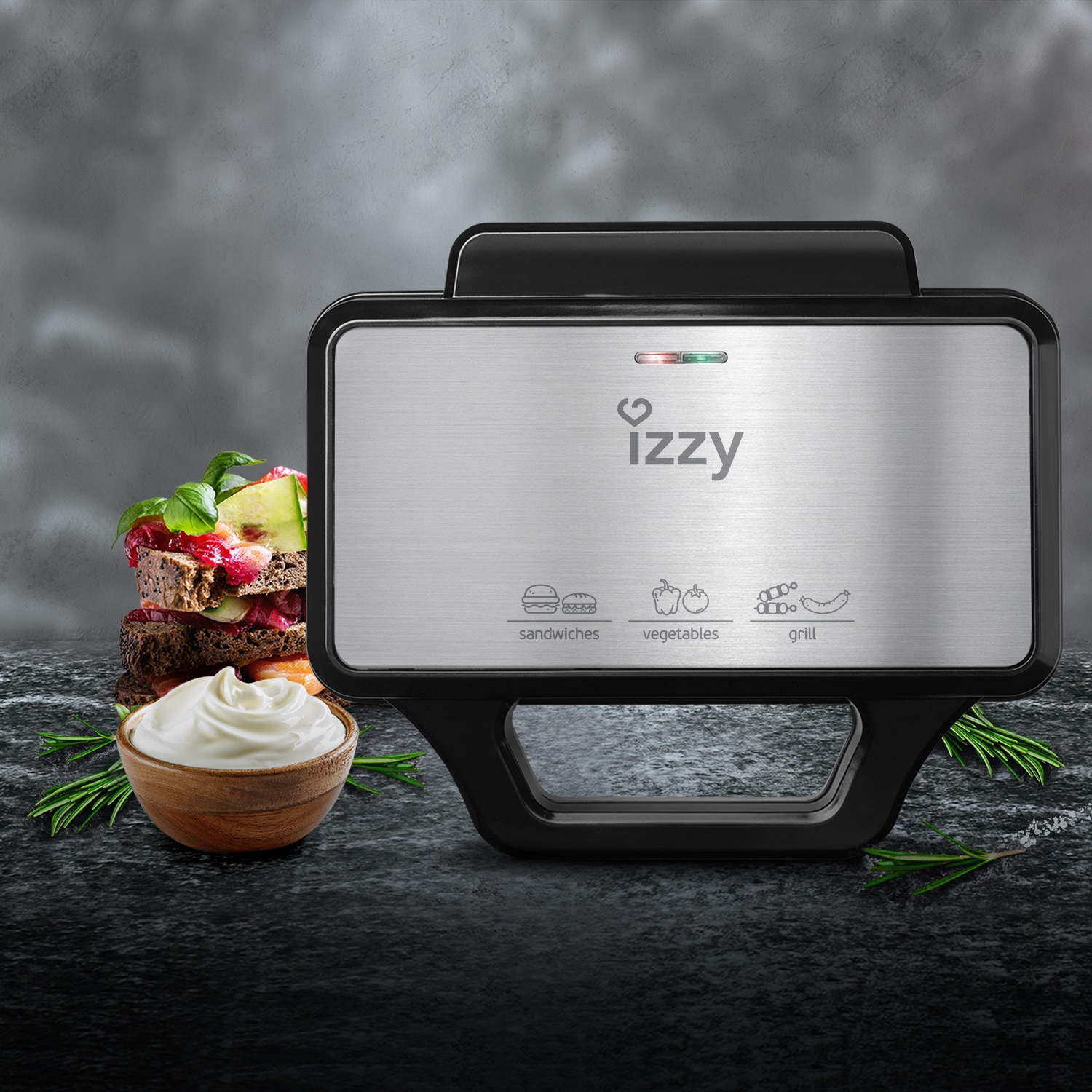 Sandwich Maker XL Baggetta, Izzy, 1000 W, indicatoare luminoase