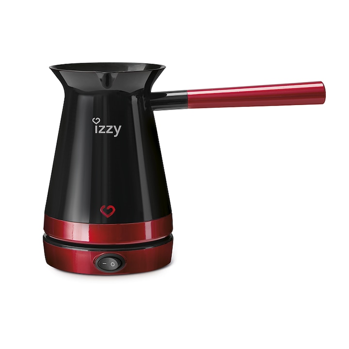 Izzy elektromos vízforraló/kávéfőző, 800 W, 250 ml, teljesítményjelző lámpa, fekete/piros