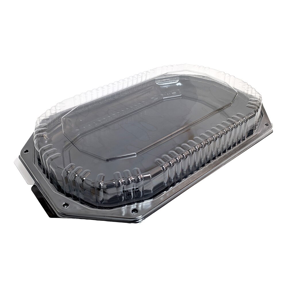 Platou Negru Oval Din Plastic Gros Cu Capac Transparent Pentru Aperitiv 